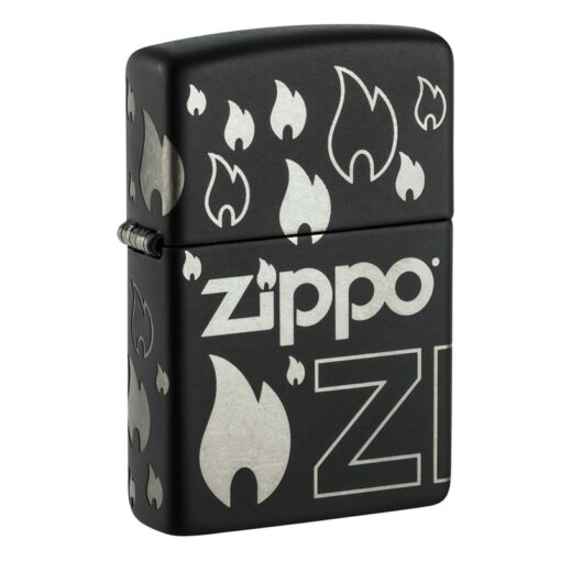 Zippo Logo and Flames Laser 360° Black Matte - 48908
