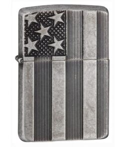 Zippo Armor US Flag Antique Silver Plate - 28974