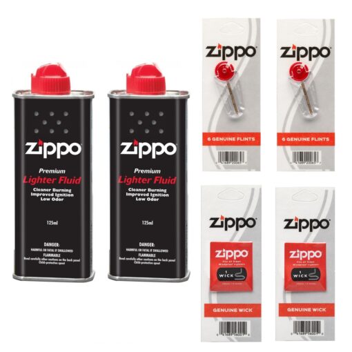Bộ phụ kiện bật lửa Zippo – 2 Bình Xăng kèm 2 Đá và 2 Bấc Zippo