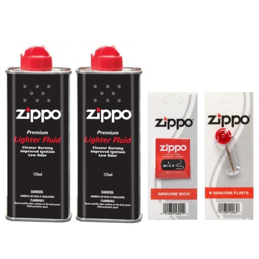 Bộ phụ kiện bật lửa Zippo – 2 Bình Xăng kèm Đá và Bấc Zippo