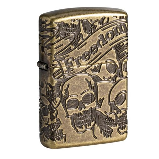 Zippo Armor Freedom Skull Antique Brass - 49035