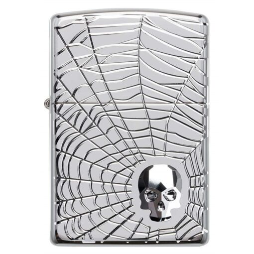 Zippo Armor Spider Web Skull Design Swarovski High Polish Chrome - 29931 - Hình ảnh 3