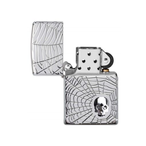 Zippo Armor Spider Web Skull Design Swarovski High Polish Chrome - 29931 - Hình ảnh 2