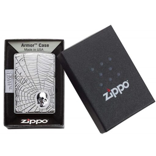 Zippo Armor Spider Web Skull Design Swarovski High Polish Chrome - 29931 - Hình ảnh 6