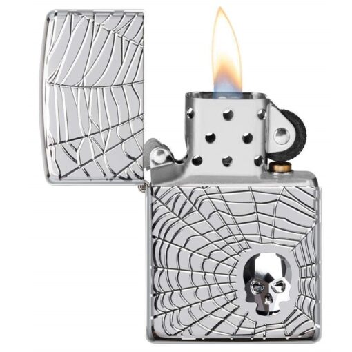 Zippo Armor Spider Web Skull Design Swarovski High Polish Chrome - 29931 - Hình ảnh 4