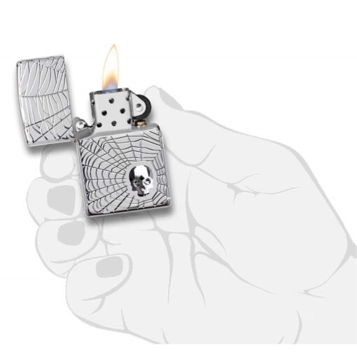 Zippo Armor Spider Web Skull Design Swarovski High Polish Chrome - 29931 - Hình ảnh 5