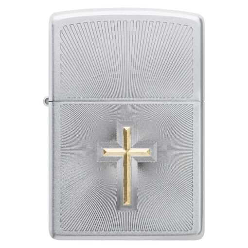 Zippo Satin Chrome Auto Two Tone Cross Design - 48581 - Hình ảnh 3