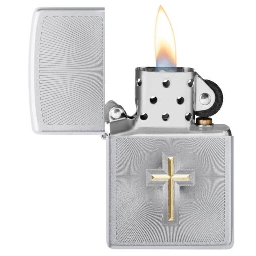 Zippo Satin Chrome Auto Two Tone Cross Design - 48581 - Hình ảnh 4