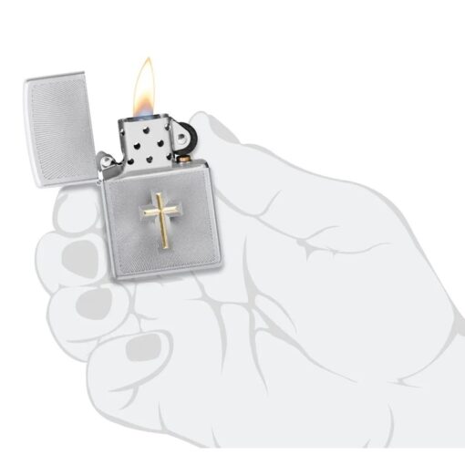 Zippo Satin Chrome Auto Two Tone Cross Design - 48581 - Hình ảnh 5
