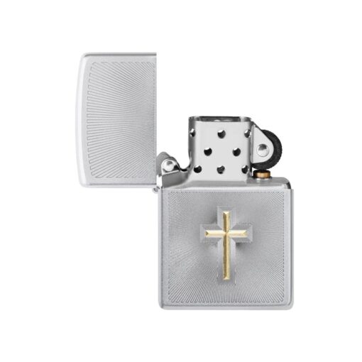 Zippo Satin Chrome Auto Two Tone Cross Design - 48581 - Hình ảnh 2