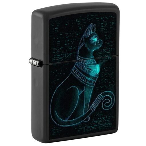 Zippo Black Light Spiritual Cat Design Black Matte - 48582