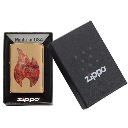 Zippo Rusty Flame Design Brush Brass - 29878 - Hình ảnh 6