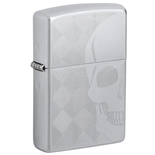 Zippo Skull Design Auto Engraved Satin Chrome - 48208