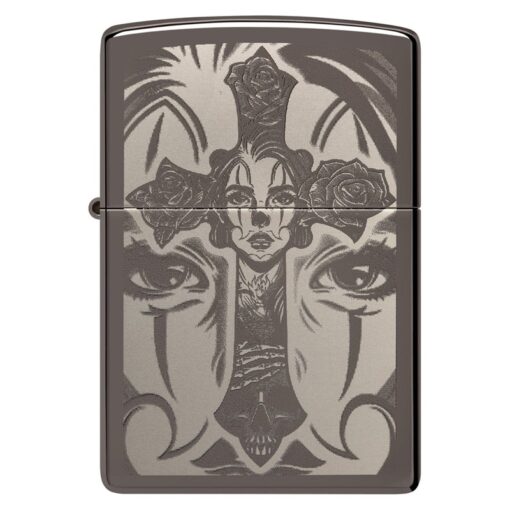 Zippo Day of the Dead Skull Cross Design Black Ice - 48411 - Hình ảnh 3