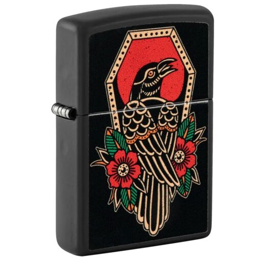 Zippo Crow Tattoo Design Black Matte - 48611