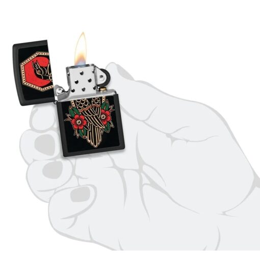 Zippo Crow Tattoo Design Black Matte - 48611 - Hình ảnh 5