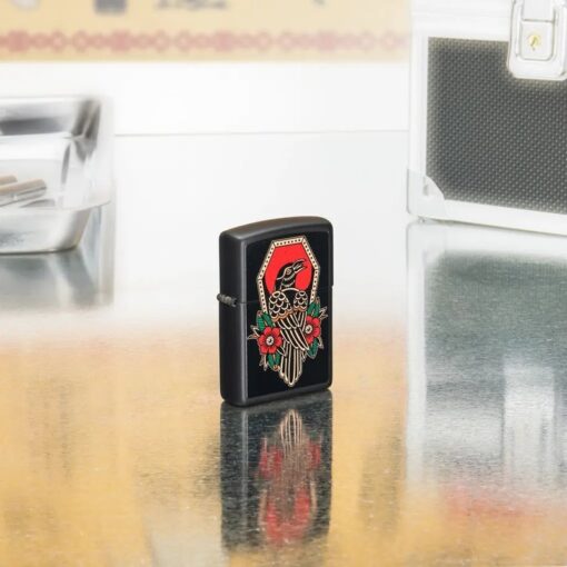 Zippo Crow Tattoo Design Black Matte - 48611 - Hình ảnh 7