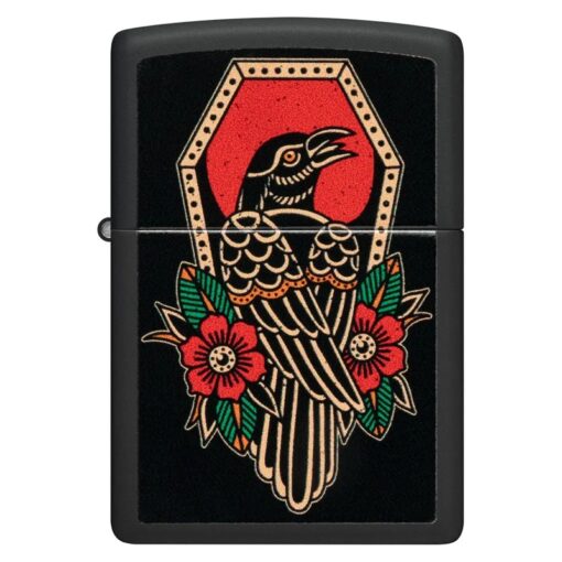 Zippo Crow Tattoo Design Black Matte - 48611 - Hình ảnh 3