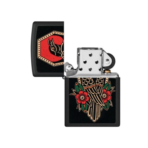Zippo Crow Tattoo Design Black Matte - 48611 - Hình ảnh 2