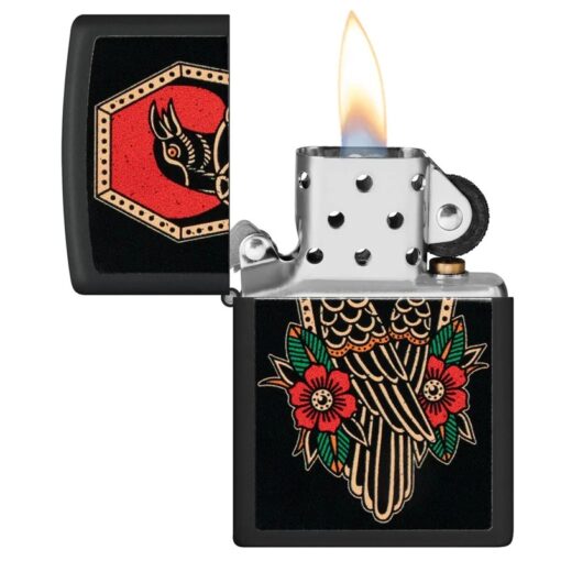 Zippo Crow Tattoo Design Black Matte - 48611 - Hình ảnh 4