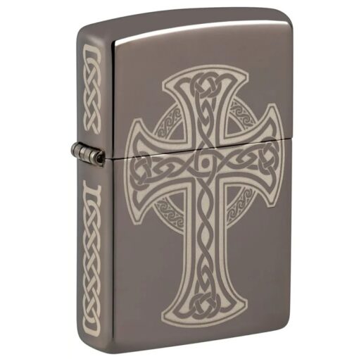 Zippo Laser Engraved Celtic Cross Design Black Ice - 48614