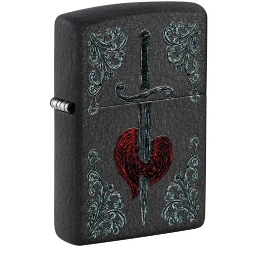 Zippo Heart Dagger Tattoo Design Black Crackle - 48617
