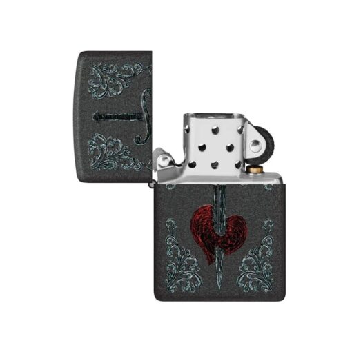 Zippo Heart Dagger Tattoo Design Black Crackle - 48617 - Hình ảnh 2