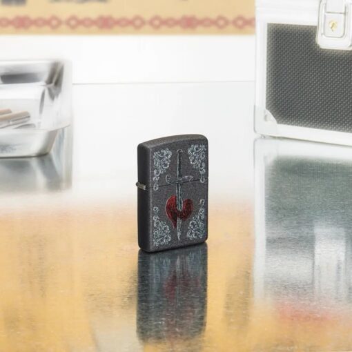 Zippo Heart Dagger Tattoo Design Black Crackle - 48617 - Hình ảnh 7