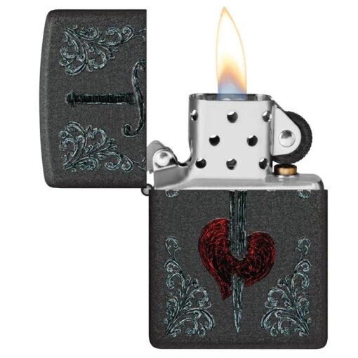 Zippo Heart Dagger Tattoo Design Black Crackle - 48617 - Hình ảnh 4
