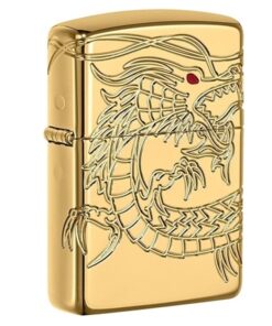 Zippo Armor Red Eyed Dragon 360° Engraving Gold Plate - 29265