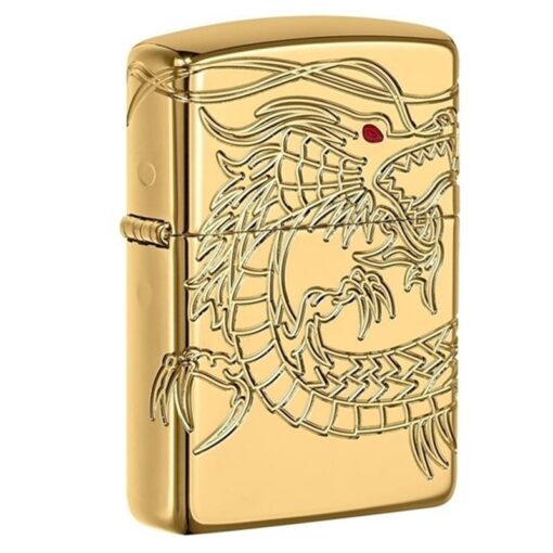Zippo Armor Red Eyed Dragon 360° Engraving Gold Plate - 29265
