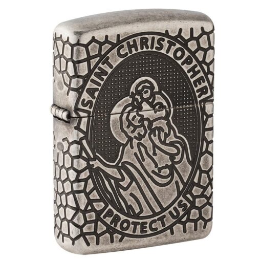 Zippo Armor St. Christopher Medal Design Antique Silver - 49160