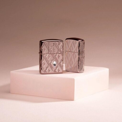 Zippo Armor Geometric Diamond Pattern Design Rose Gold - 49702 - Hình ảnh 11