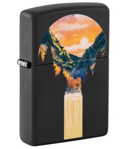 Zippo Black Light Mountain Waterfall Design Black Matte - 48676