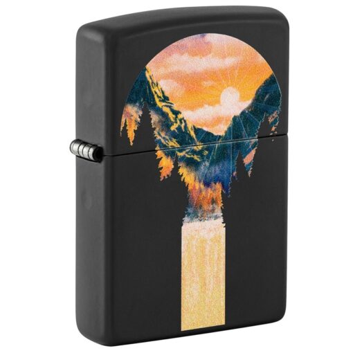 Zippo Black Light Mountain Waterfall Design Black Matte - 48676