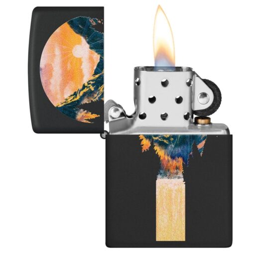 Zippo Black Light Mountain Waterfall Design Black Matte - 48676 - Hình ảnh 5