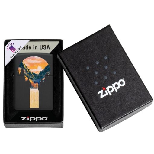 Zippo Black Light Mountain Waterfall Design Black Matte - 48676 - Hình ảnh 7