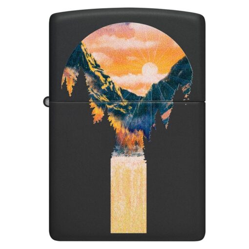 Zippo Black Light Mountain Waterfall Design Black Matte - 48676 - Hình ảnh 3