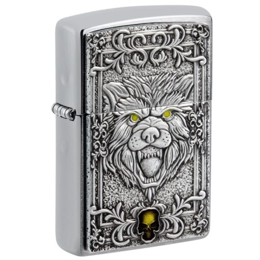 Zippo Wolf Emblem Design Brushed Chrome - 48690