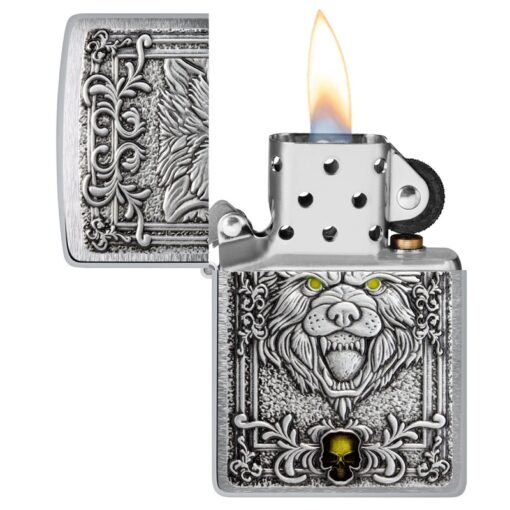 Zippo Wolf Emblem Design Brushed Chrome - 48690 - Hình ảnh 4