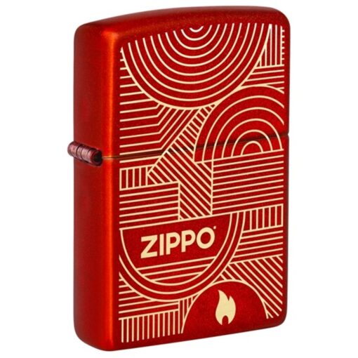 Zippo Logo Flame Art Deco Circles Lines Metallic Red - 48705