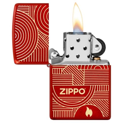 Zippo Logo Flame Art Deco Circles Lines Metallic Red - 48705 - Hình ảnh 4