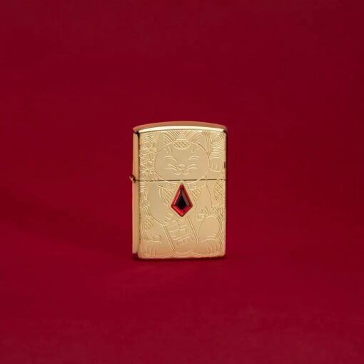 Zippo Armor Lucky Cat Design Crystal Attached High Polish Brass - 49802 - Hình ảnh 7