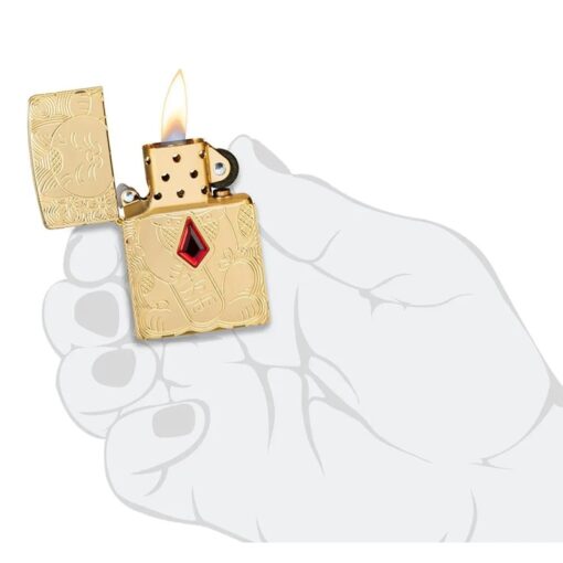 Zippo Armor Lucky Cat Design Crystal Attached High Polish Brass - 49802 - Hình ảnh 5