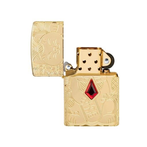 Zippo Armor Lucky Cat Design Crystal Attached High Polish Brass - 49802 - Hình ảnh 2