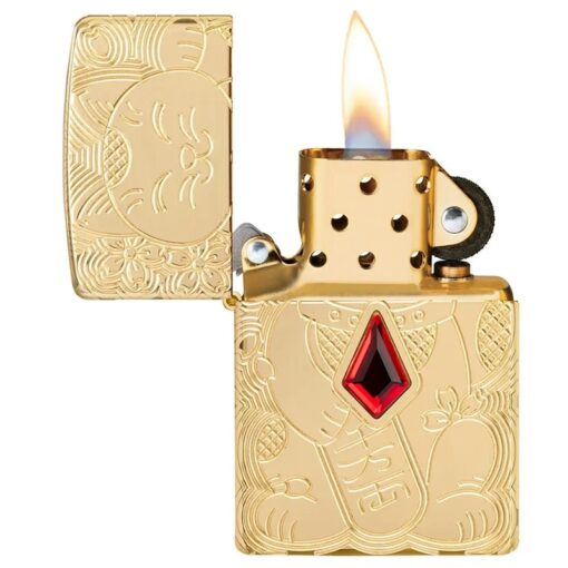 Zippo Armor Lucky Cat Design Crystal Attached High Polish Brass - 49802 - Hình ảnh 4