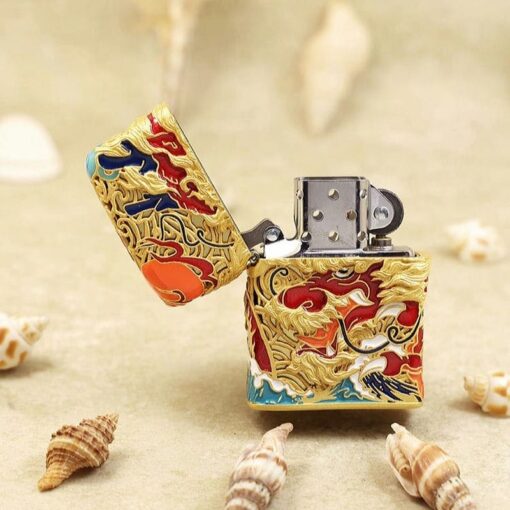 Zippo Gold-plated Filigree Enamel Colorful Dragon - OP5 - Hình ảnh 5