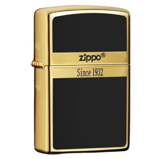 Zippo Gold-plated Black Enamel Logo Zippo 1932 Design - 2GBE
