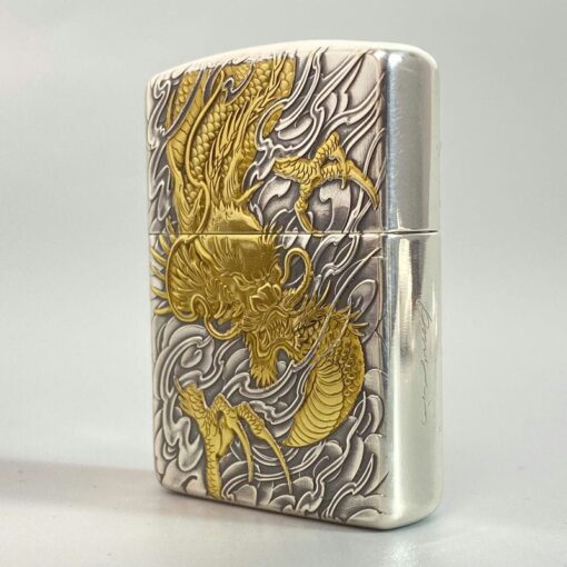 Zippo Two-Tone Silver Plate Golden Dragon of the Tempest Winds - OD06 - Hình ảnh 2