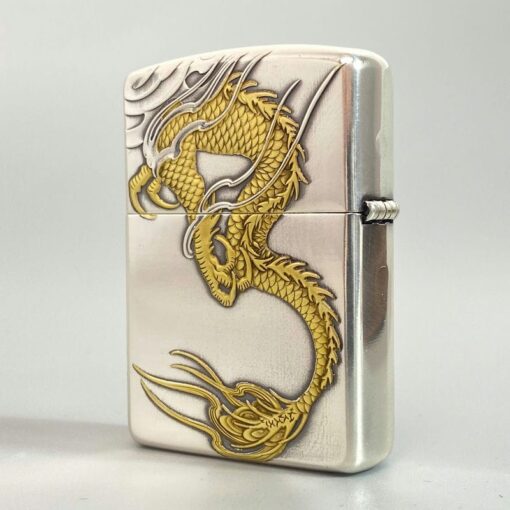 Zippo Two-Tone Silver Plate Golden Dragon of the Tempest Winds - OD06 - Hình ảnh 3